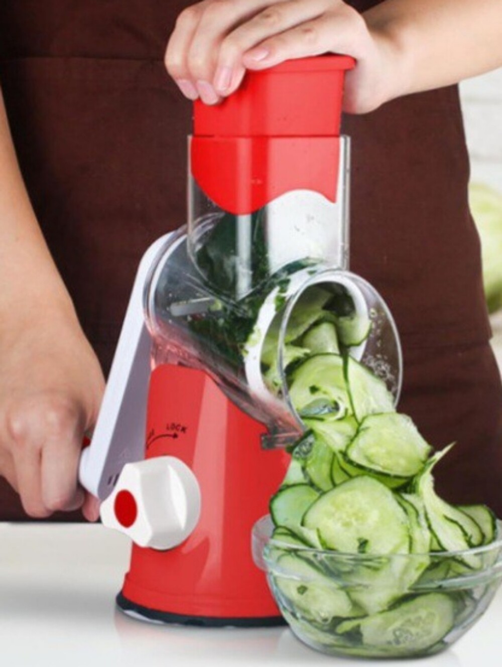 NIB Red 3-in-1 Rotary Cheese Grater & Tumbling-Box Veggie Shredder